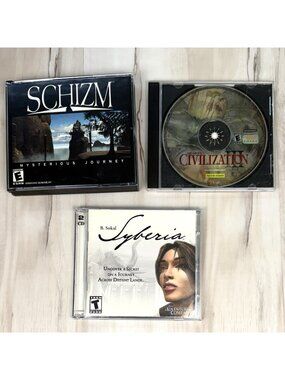 VTG Lot 3 PC CD-Rom Video Games B Sokal Syberia Schizm Sid Meier's Civilization